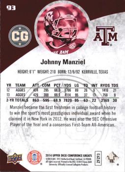 2014 Upper Deck Conference Greats - Pewter #93 Johnny Manziel Back