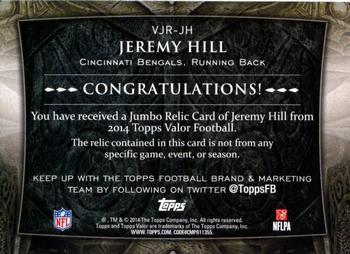 2014 Topps Valor - Jumbo Relics Strength #VJR-JH Jeremy Hill Back