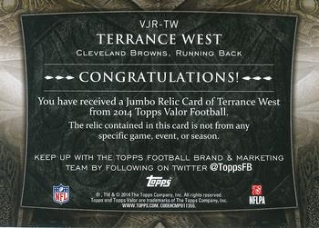 2014 Topps Valor - Jumbo Relics Strength #VJR-TW Terrance West Back