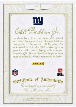 2014 Panini Flawless - Rookie Flawless Signatures Platinum Inscriptions #6 Odell Beckham Jr. Back