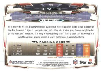 2014 Topps Chrome - Refractor #93 Eli Manning Back