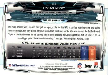 2014 Topps Chrome - Refractor #64 LeSean McCoy Back