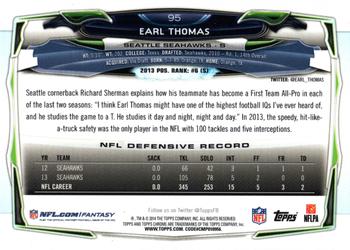 2014 Topps Chrome - Refractor #95 Earl Thomas Back
