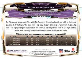 2014 Topps Chrome - Refractor #173 Teddy Bridgewater Back