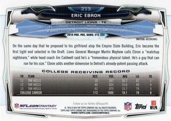 2014 Topps Chrome - Refractor #213 Eric Ebron Back
