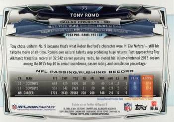 2014 Topps Chrome - Green Refractor #77 Tony Romo Back
