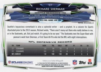 2014 Topps Chrome - Green Refractor #97 Richard Sherman Back