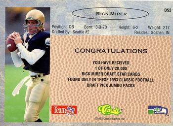 1993 Classic - Draft Stars #DS2 Rick Mirer  Back