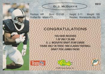 1993 Classic - Draft Stars #DS13 O.J. McDuffie  Back