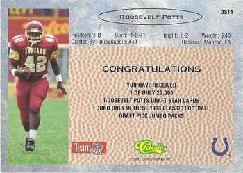 1993 Classic - Draft Stars #DS14 Roosevelt Potts  Back