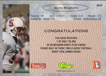 1993 Classic - Draft Stars #DS16 Glyn Milburn  Back