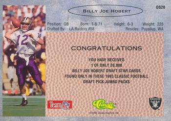 1993 Classic - Draft Stars #DS20 Billy Joe Hobert  Back