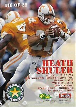 1994 Classic NFL Draft - Draft Stars #18 Heath Shuler  Back