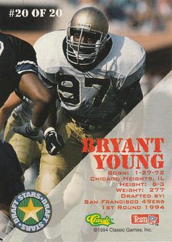 1994 Classic NFL Draft - Draft Stars #20 Bryant Young  Back