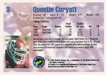 1992 Classic Draft Picks #3 Quentin Coryatt  Back