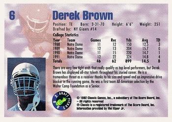 1992 Classic Draft Picks #6 Derek Brown  Back