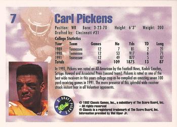 1992 Classic Draft Picks #7 Carl Pickens  Back