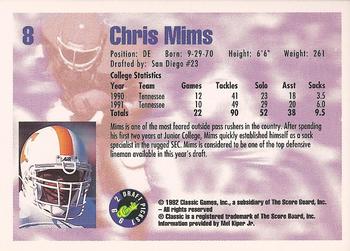 1992 Classic Draft Picks #8 Chris Mims  Back