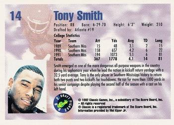 1992 Classic Draft Picks #14 Tony Smith  Back