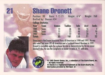 1992 Classic Draft Picks #21 Shane Dronett  Back