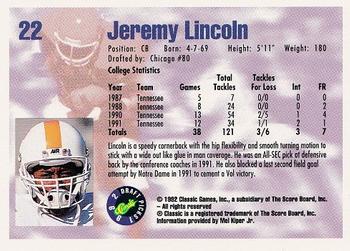 1992 Classic Draft Picks #22 Jeremy Lincoln  Back