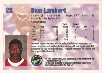 1992 Classic Draft Picks #23 Dion Lambert  Back