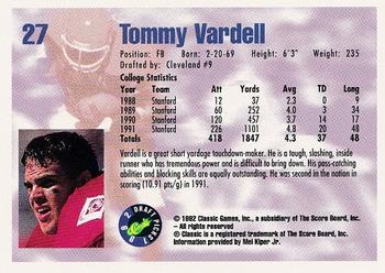 1992 Classic Draft Picks #27 Tommy Vardell  Back