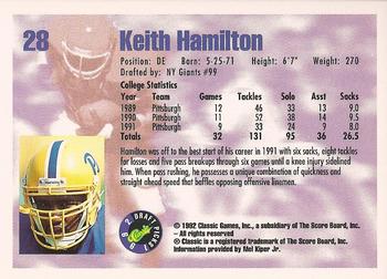 1992 Classic Draft Picks #28 Keith Hamilton  Back