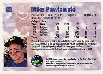 1992 Classic Draft Picks #36 Mike Pawlawski  Back