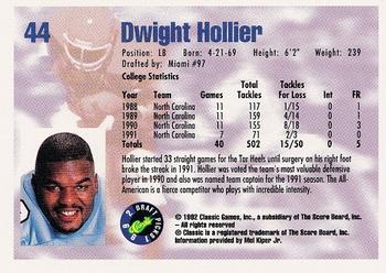 1992 Classic Draft Picks #44 Dwight Hollier  Back