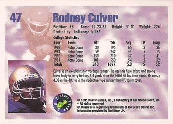 1992 Classic Draft Picks #47 Rodney Culver  Back