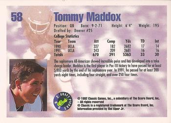 1992 Classic Draft Picks #58 Tommy Maddox  Back