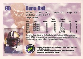 1992 Classic Draft Picks #60 Dana Hall  Back