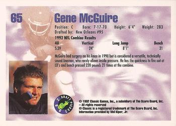 1992 Classic Draft Picks #65 Gene McGuire  Back