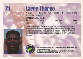 1992 Classic Draft Picks #71 Larry Tharpe  Back