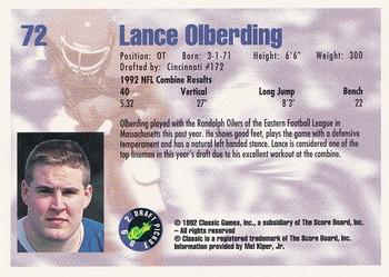 1992 Classic Draft Picks #72 Lance Olberding  Back