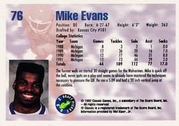 1992 Classic Draft Picks #76 Mike Evans  Back