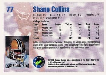 1992 Classic Draft Picks #77 Shane Collins  Back