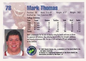 1992 Classic Draft Picks #78 Mark Thomas  Back