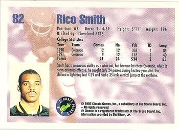 1992 Classic Draft Picks #82 Rico Smith  Back
