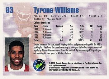 1992 Classic Draft Picks #83 Tyrone Williams  Back