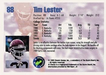 1992 Classic Draft Picks #88 Tim Lester  Back