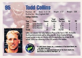 1992 Classic Draft Picks #95 Todd Collins  Back