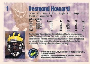 1992 Classic Draft Picks #1 Desmond Howard  Back