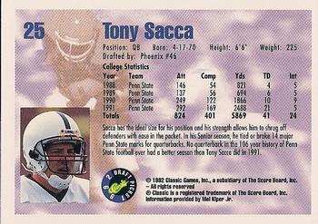 1992 Classic Draft Picks #25 Tony Sacca  Back