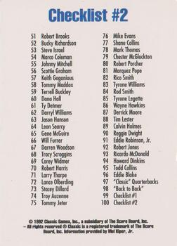 1992 Classic Draft Picks #100 Checklist 2: 51-100 Back