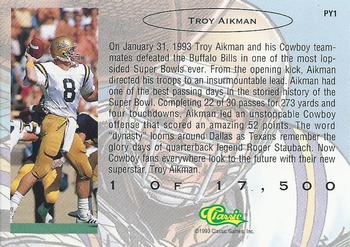 1993 Classic #PY1 Troy Aikman  Back