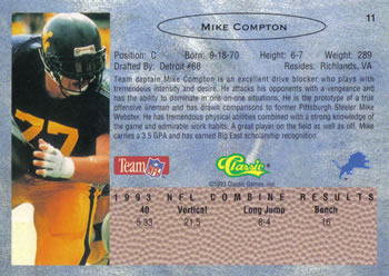 1993 Classic #11 Mike Compton  Back