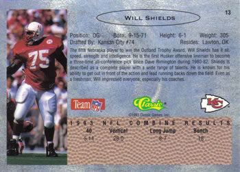1993 Classic #13 Will Shields  Back