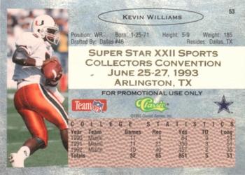 1993 Classic #53 Kevin Williams Back